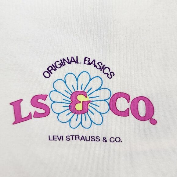 Levis Crop Top Tank Top Floral Graphic Print Stretchy Cream Cotton Size L - Picture 3 of 12